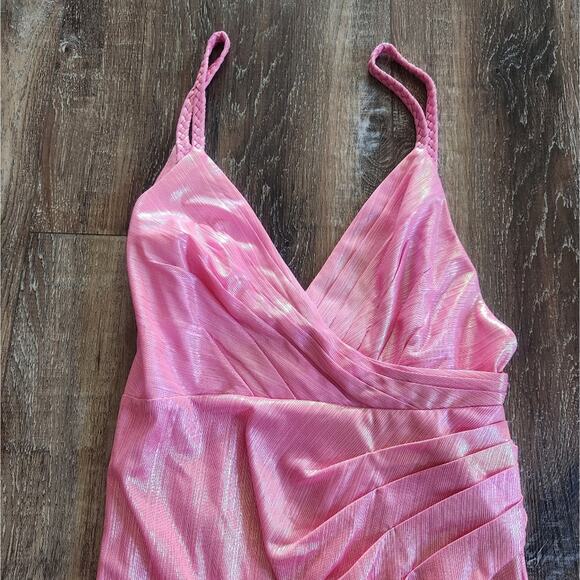 Retrofete Yesi Dress in Flamingo Pink Medium NWT Metallic Maxi Spaghetti Straps - Picture 4 of 14